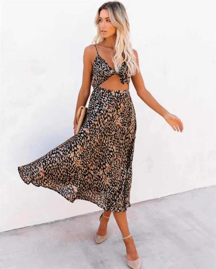 Leopard Print Sexy Strapless Backless Hollow Slim Dress Wholesale Dresses
