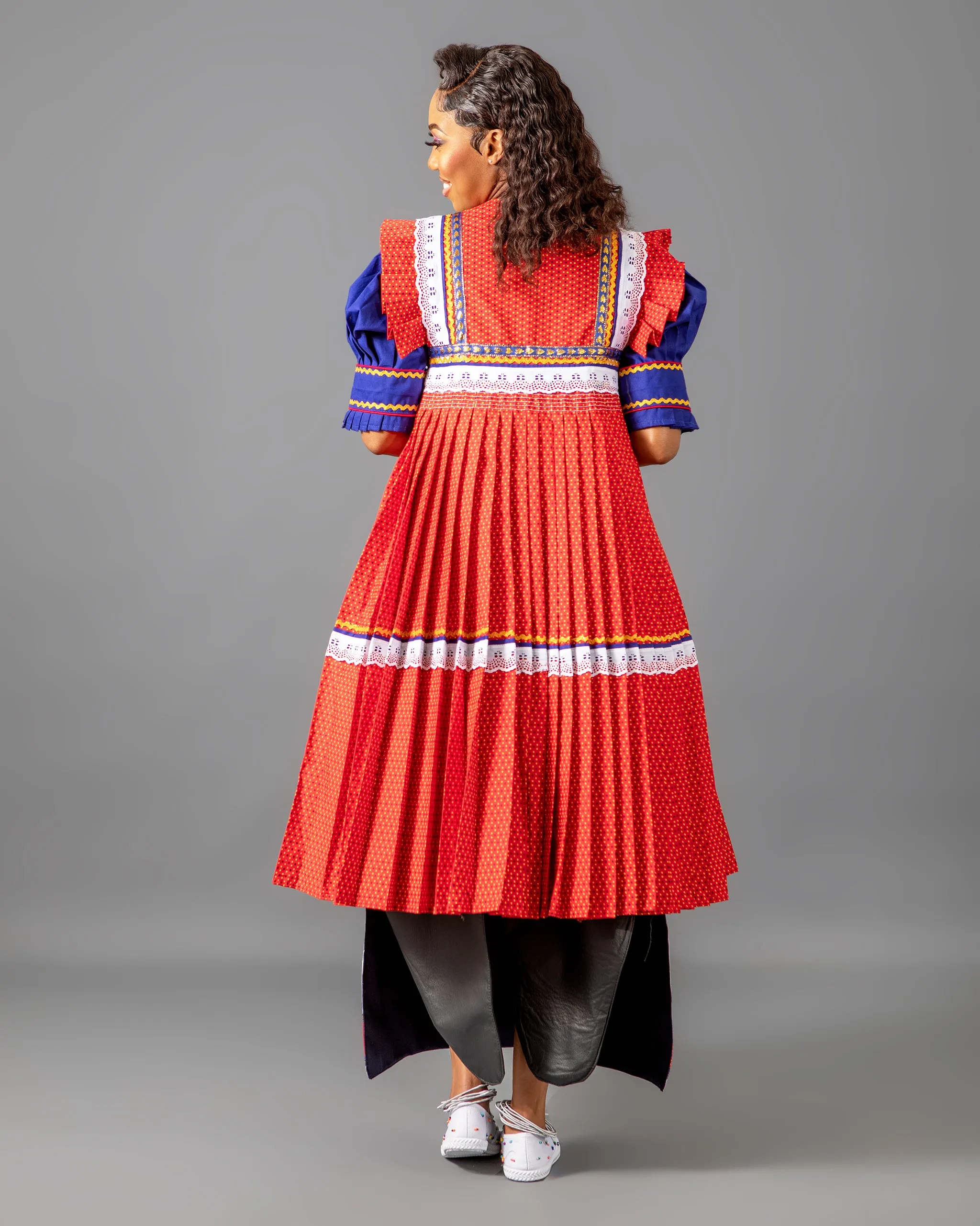 Mogoshadi Pleated Bridal Dress Set in Blue & Red