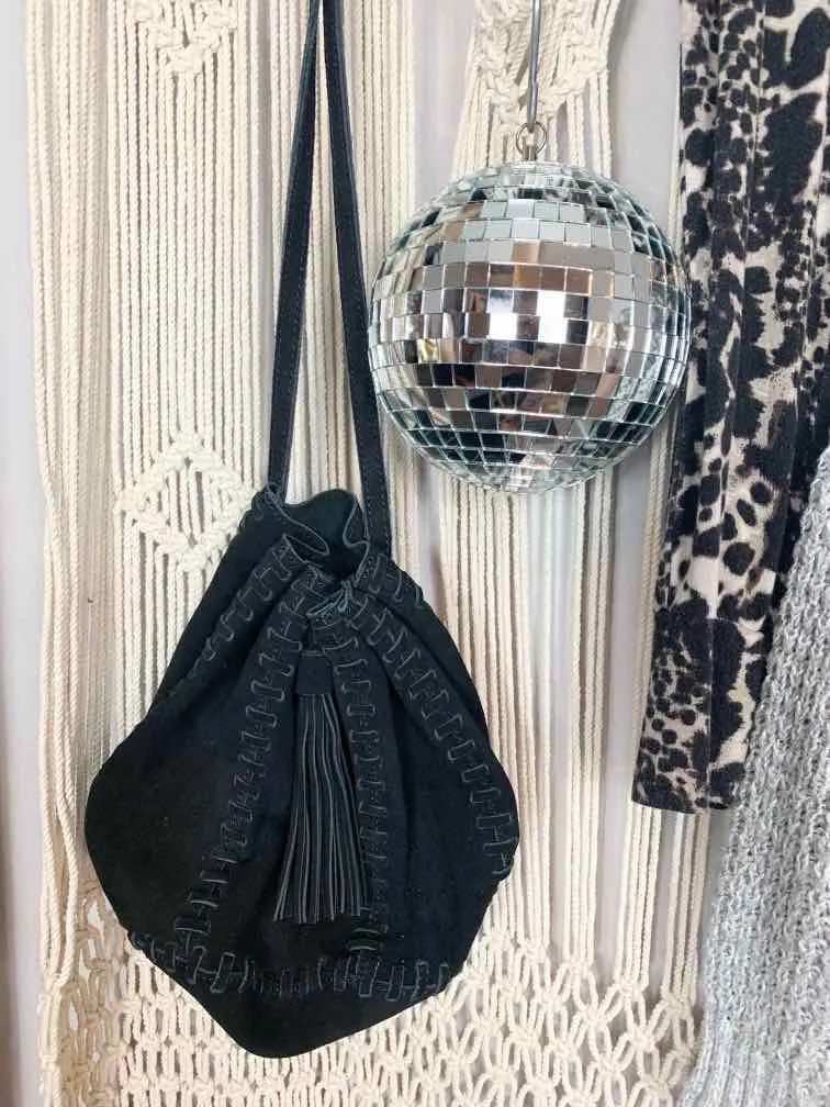 Moon Dust Black Faux Suede Bucket Bag