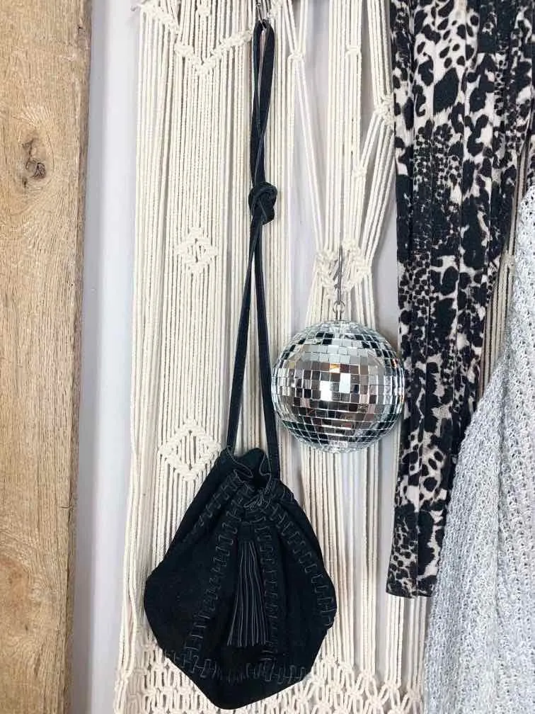 Moon Dust Black Faux Suede Bucket Bag