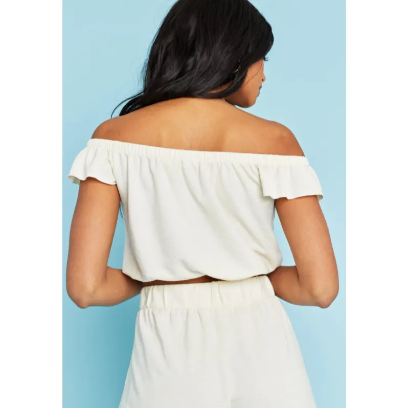 Motions Off Shoulder Flutter Top