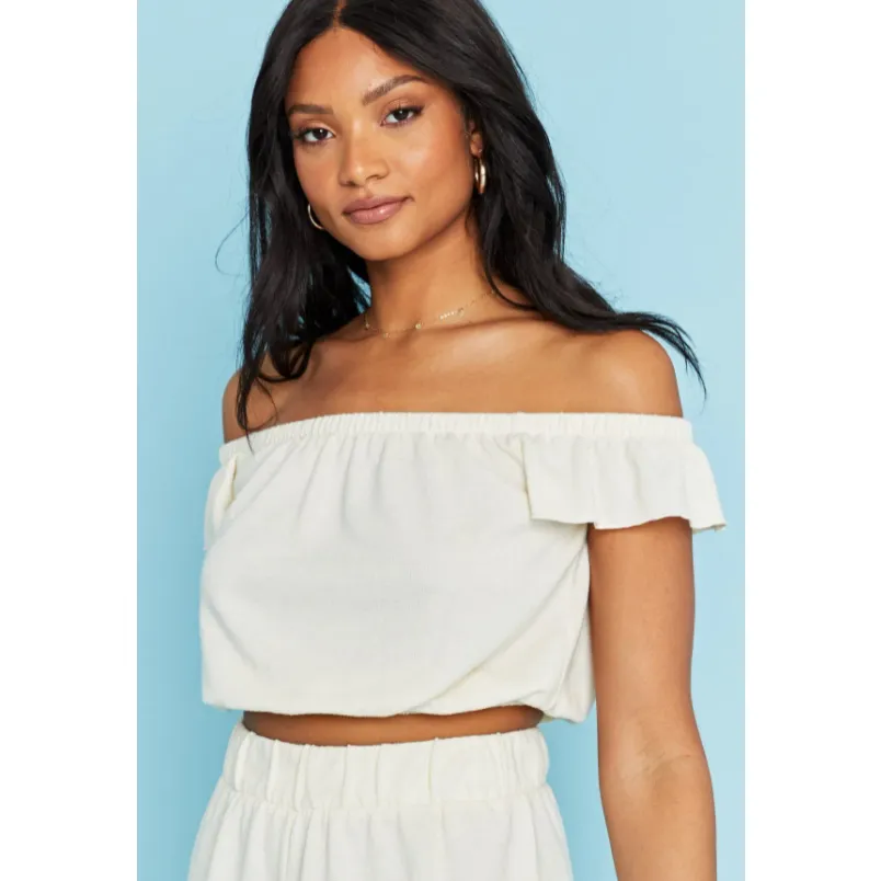 Motions Off Shoulder Flutter Top