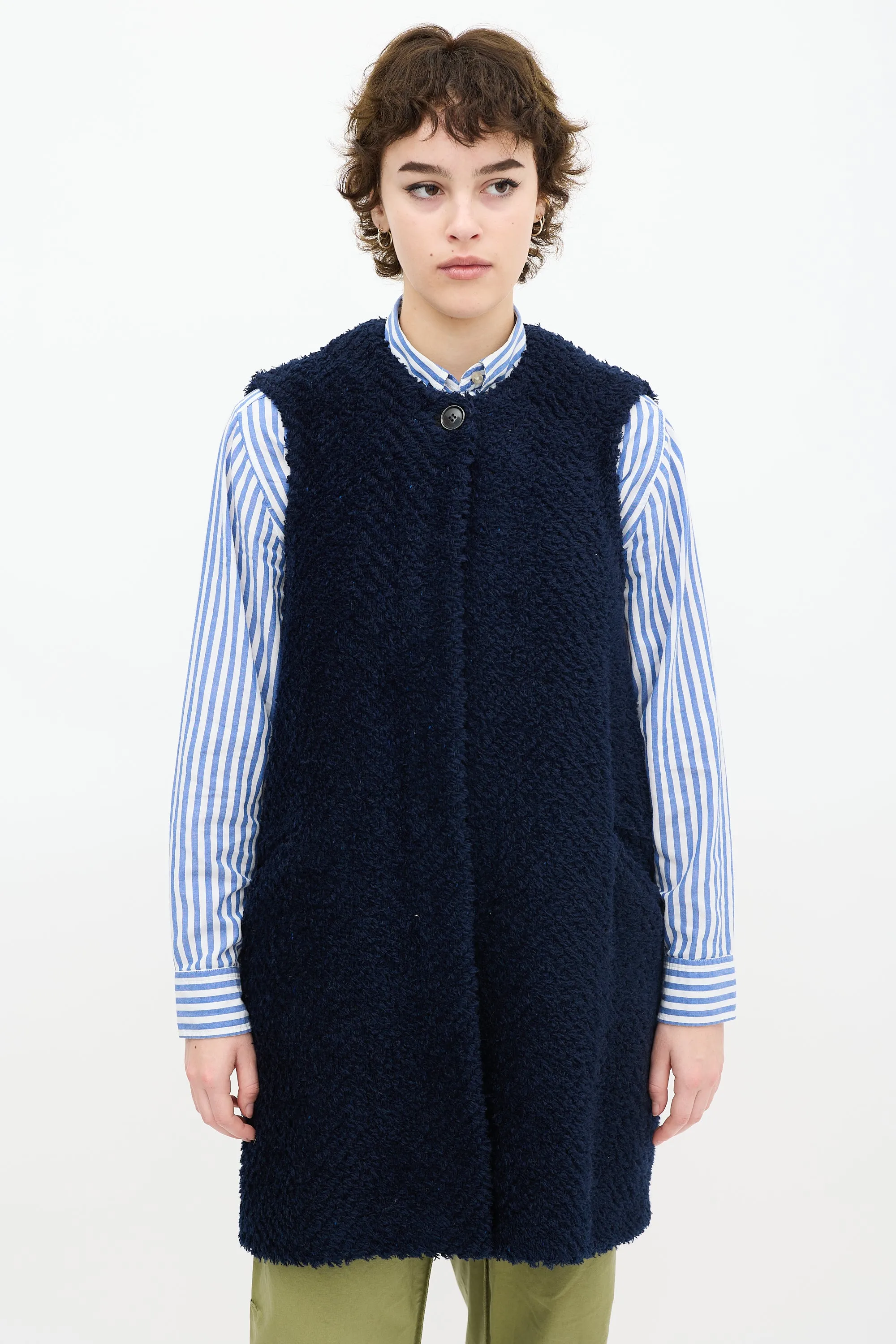 Navy Fringe Wool Vest