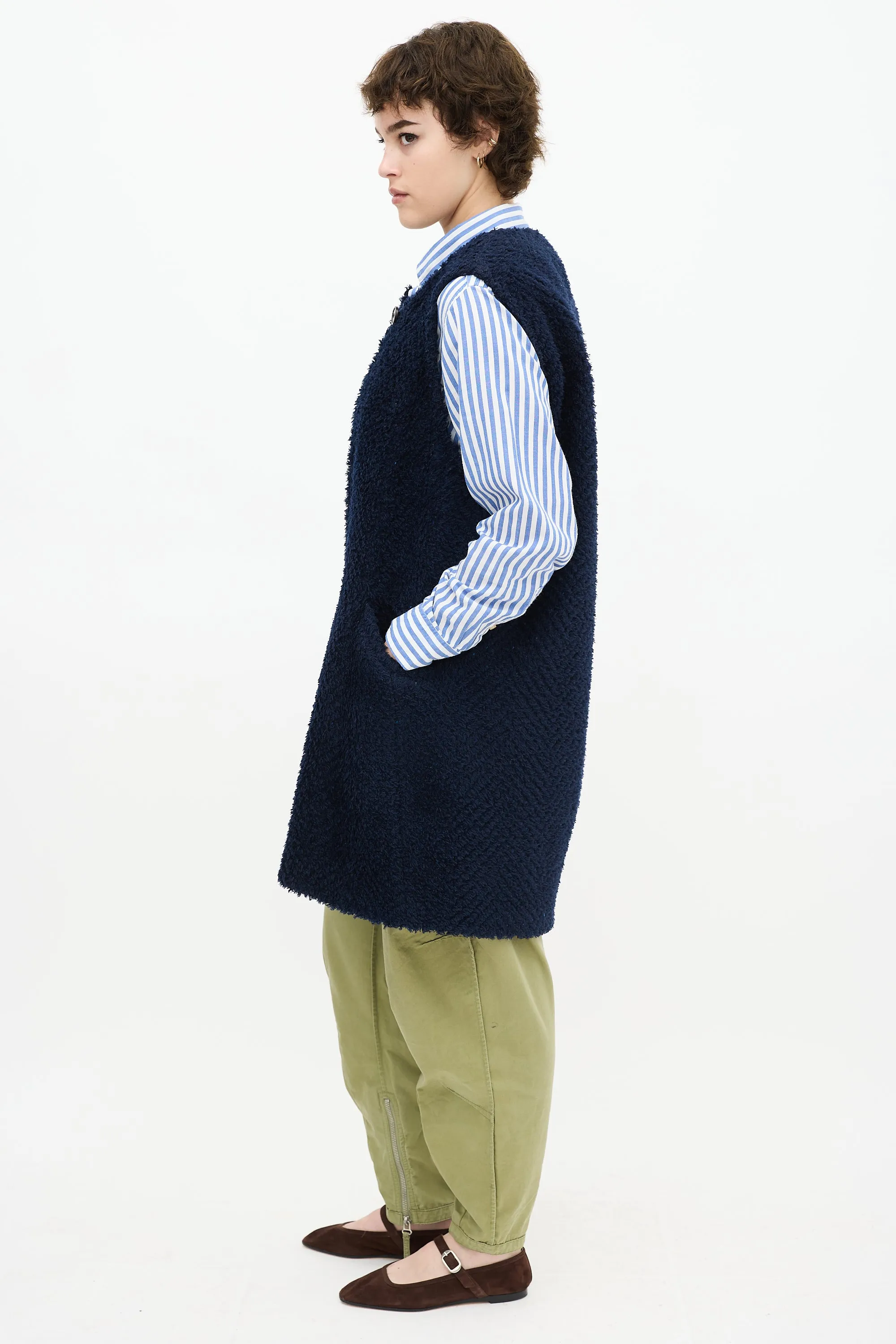 Navy Fringe Wool Vest