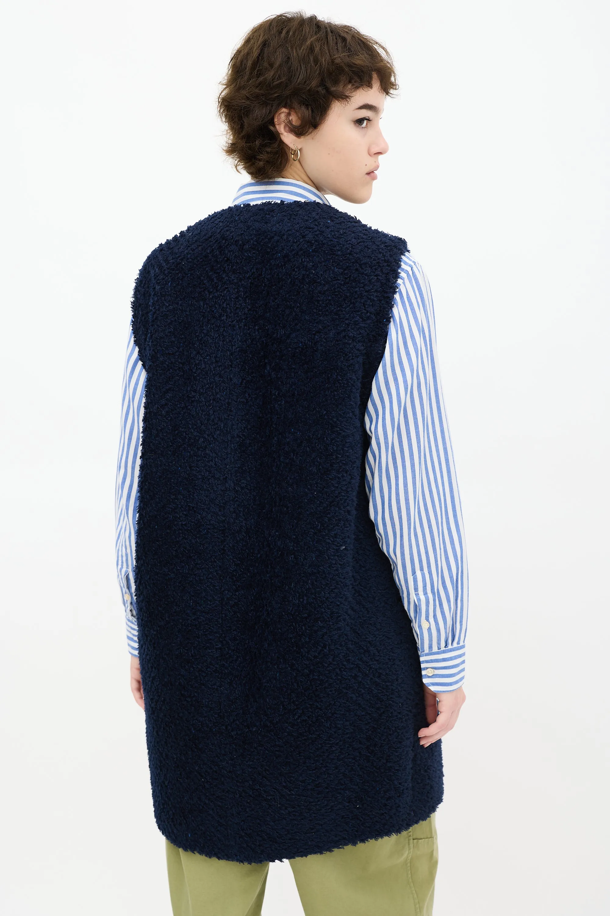 Navy Fringe Wool Vest