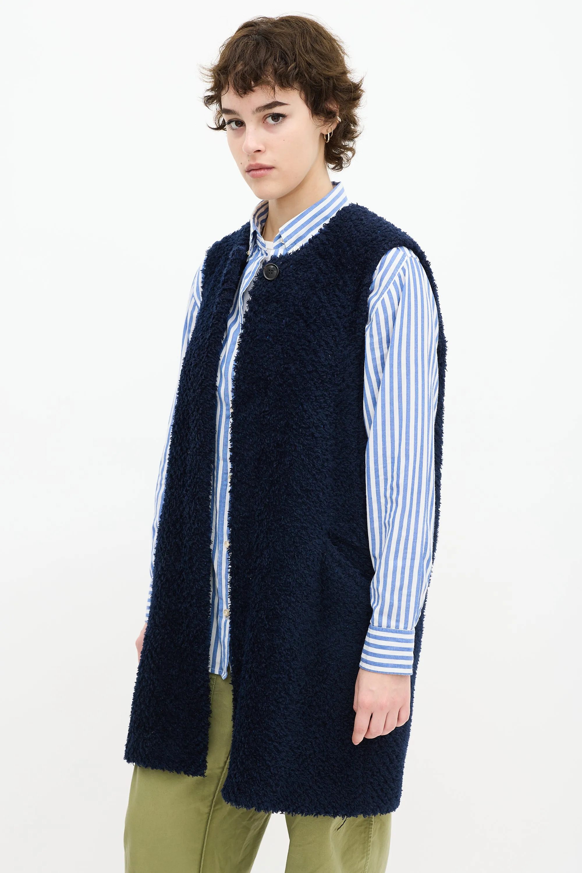 Navy Fringe Wool Vest