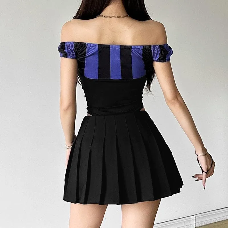 Off shoulder button letter print bodysuit