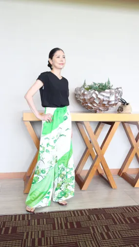 Palazzo Pants Size L - Women’s Loose Elastic Wide Leg Pants, Flowy pants, Colorful Japanese Kimono, Silk Flare, Cozy Trousers for Her