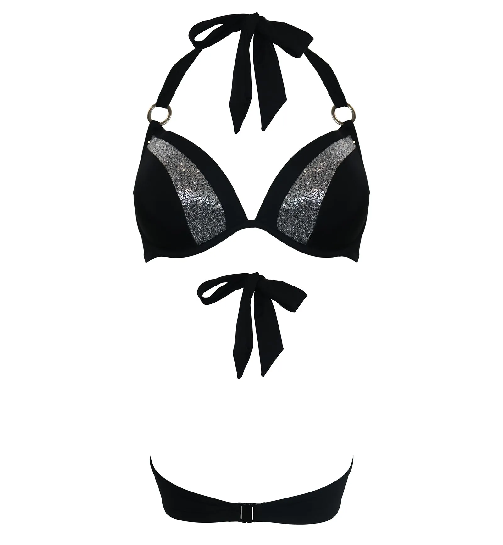 Pour Moi Sea Queen Sequin Boost Padded Underwire Swim Top (31300) - Black/Silver