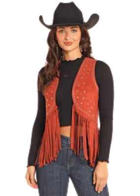 ROCK & ROLL RUST STUDDED FRINGE VEST
