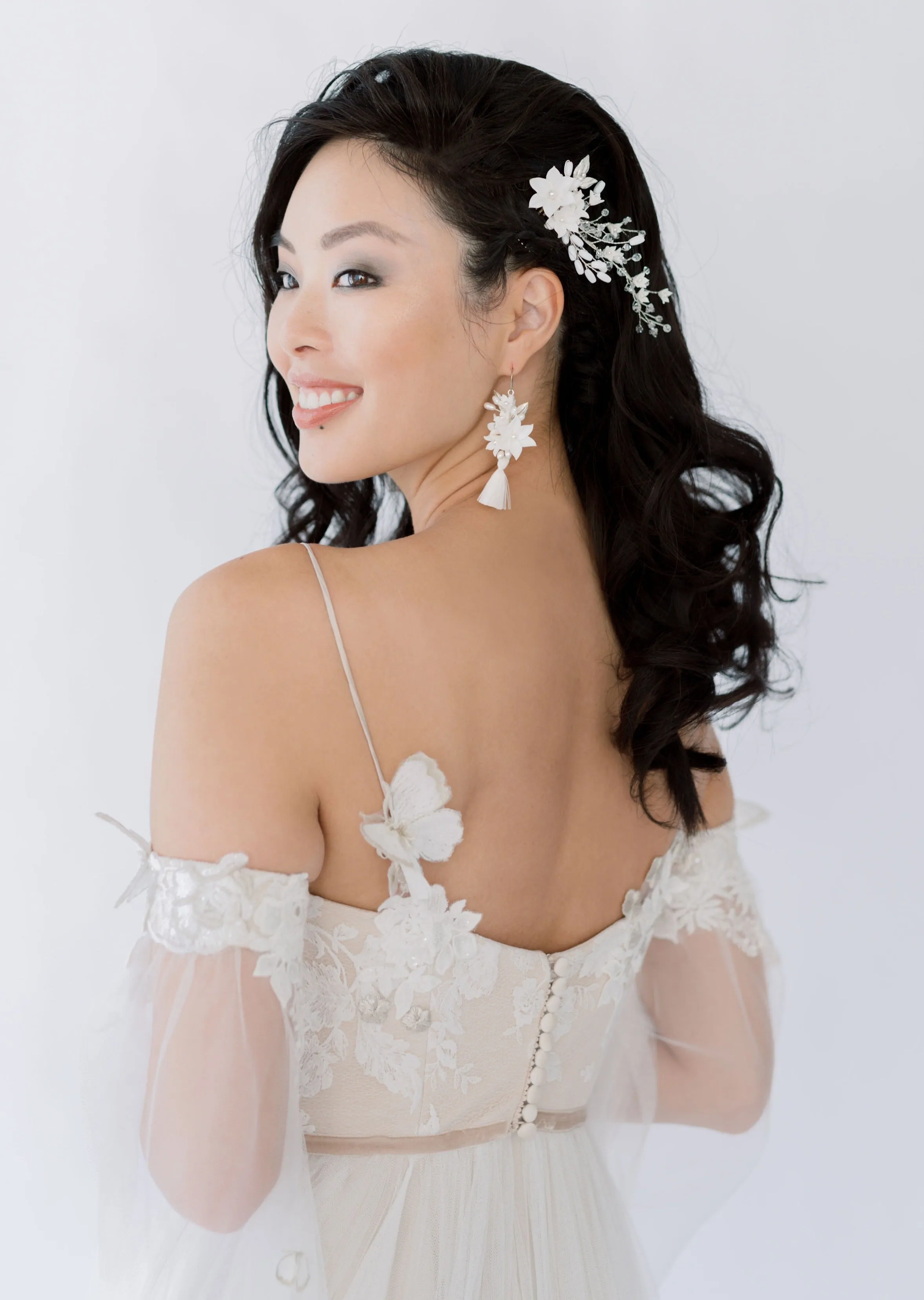 SAMANTHA Clay Flower Fringe Bridal Earrings