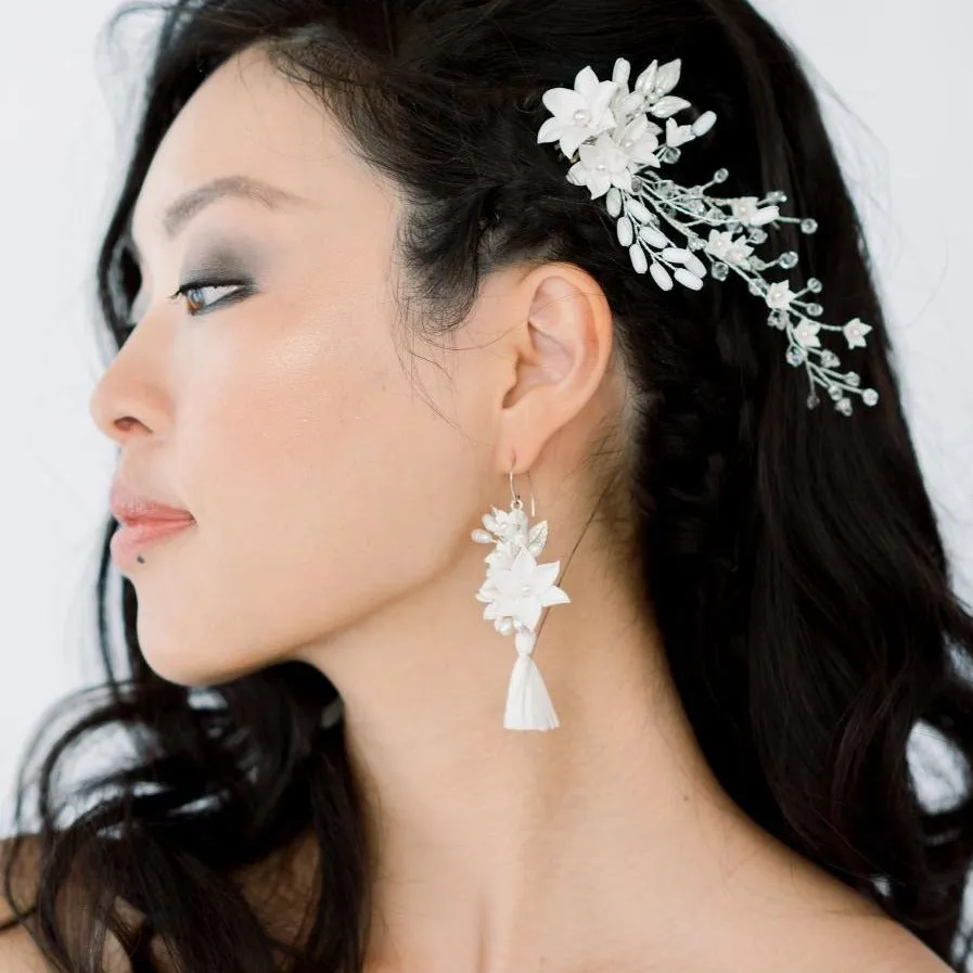 SAMANTHA Clay Flower Fringe Bridal Earrings