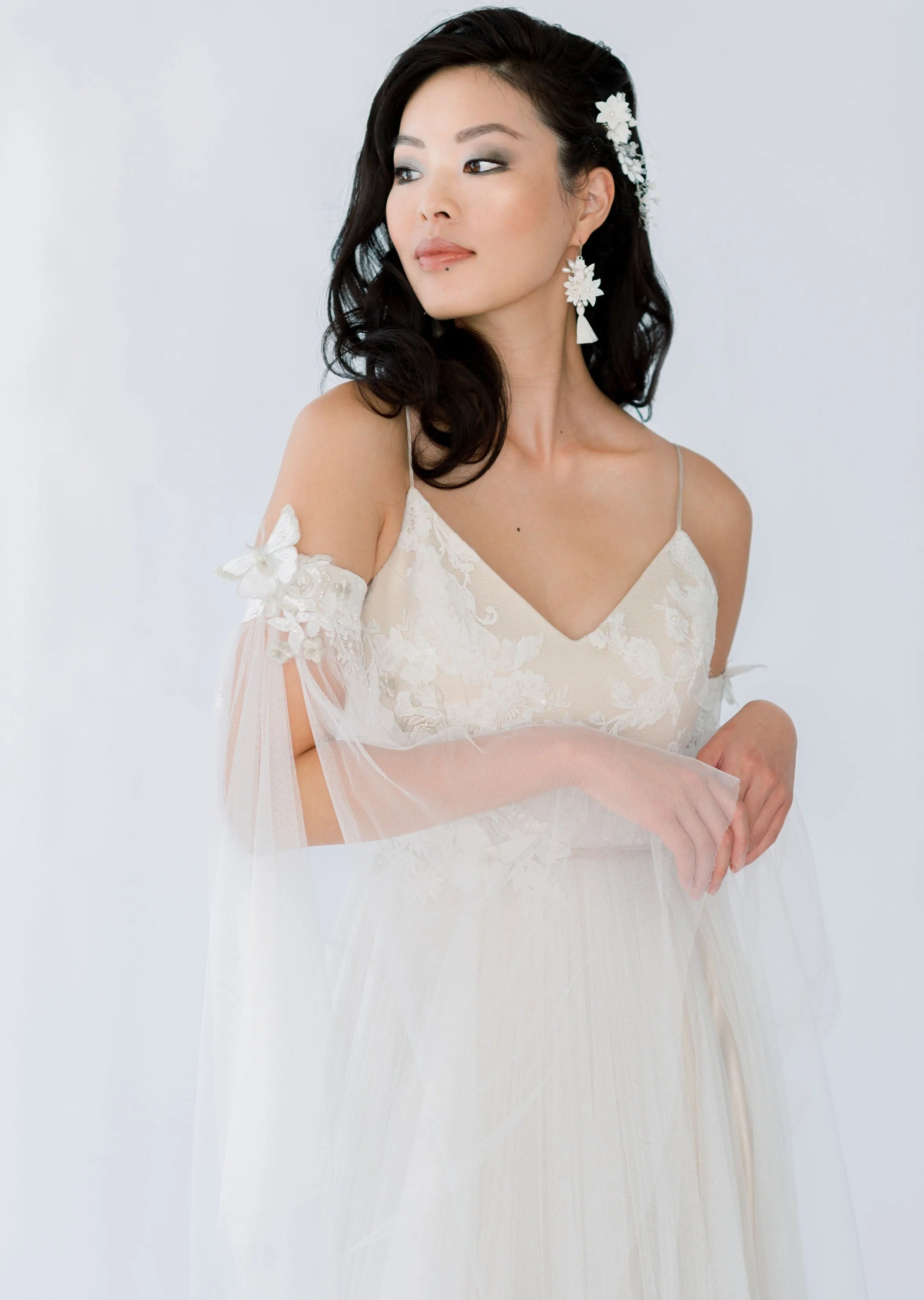 SAMANTHA Clay Flower Fringe Bridal Earrings