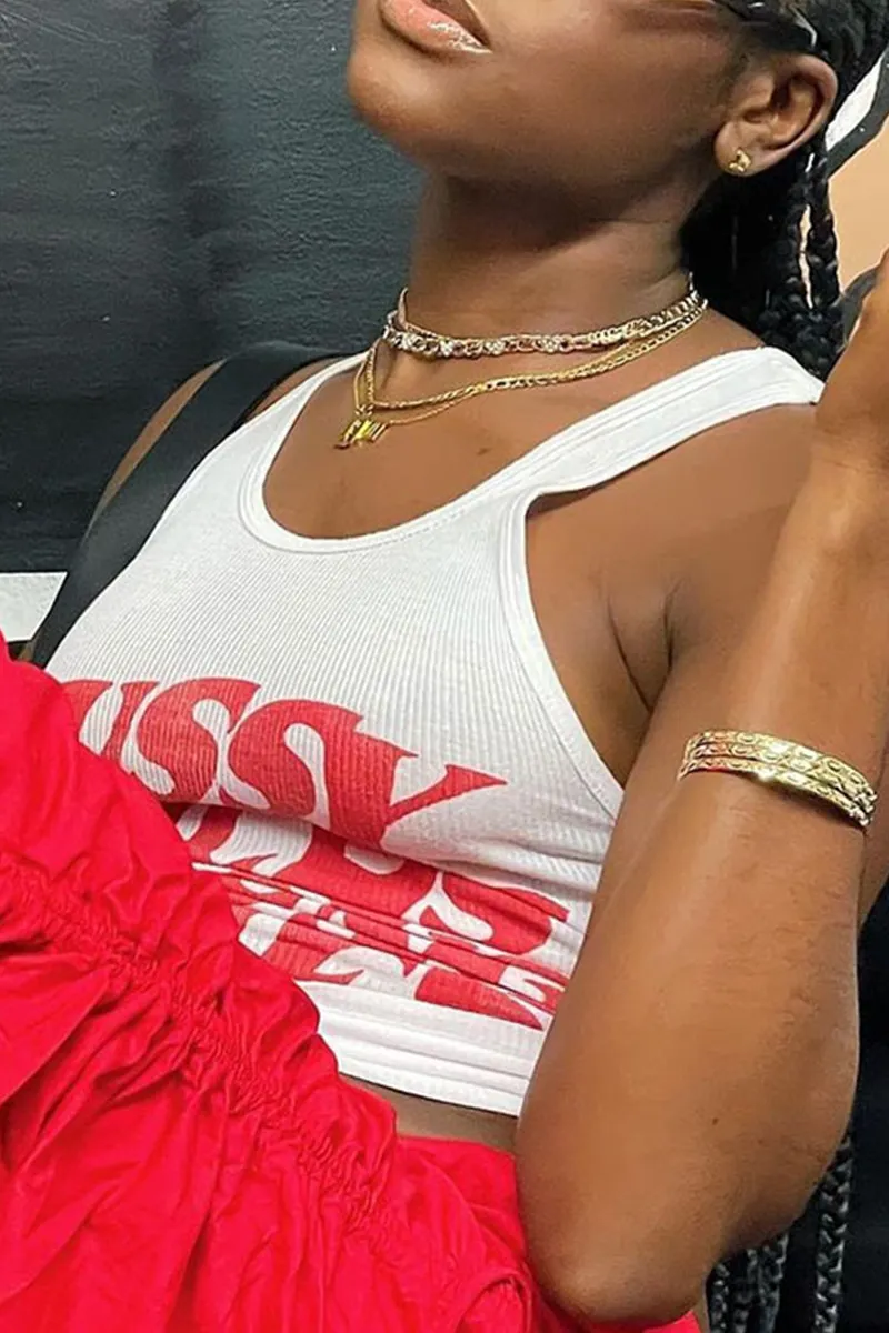 Sexy Print Letter U Neck Tops