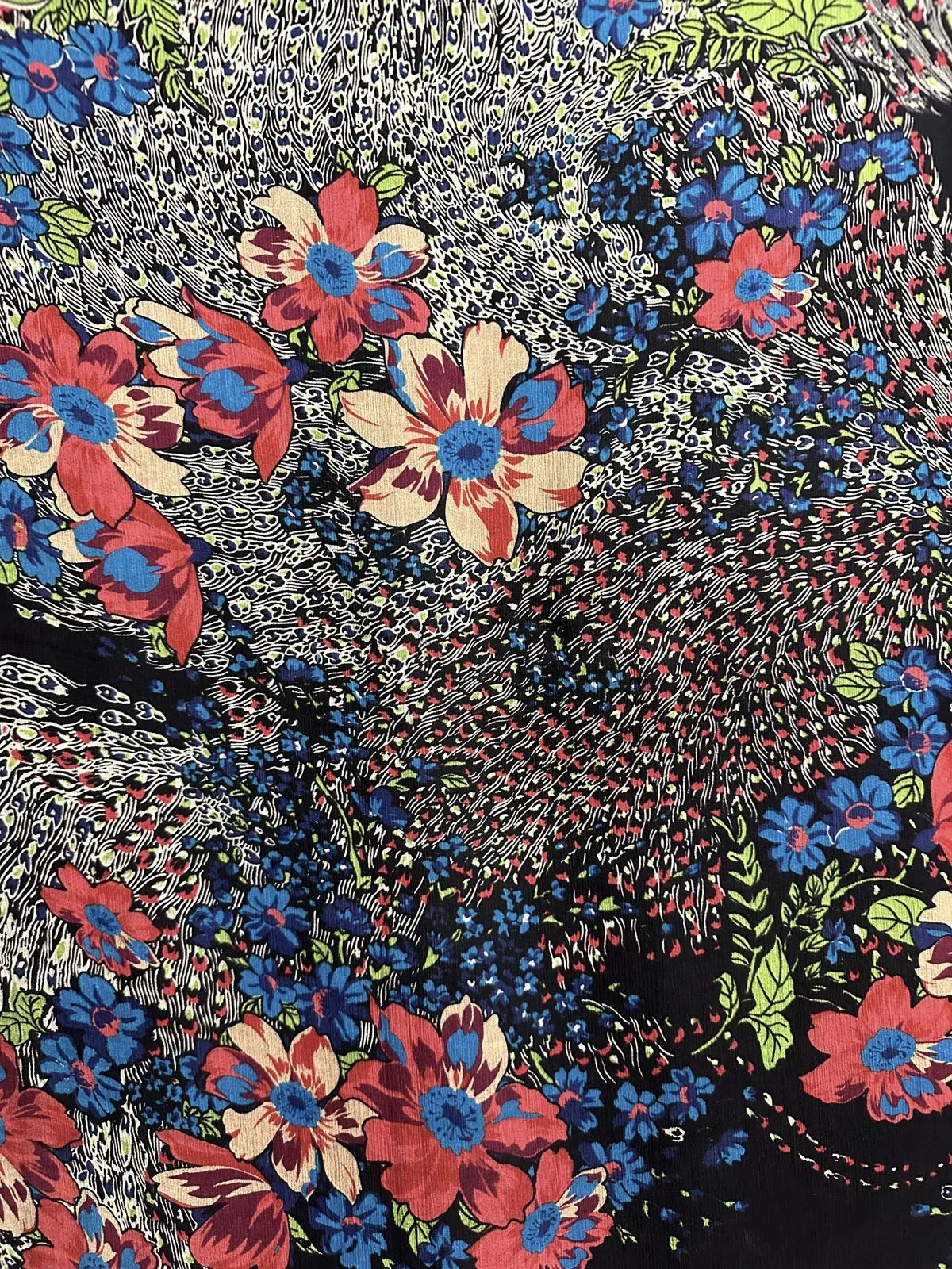 Swirling Floral Crinkle Silk Chiffon
