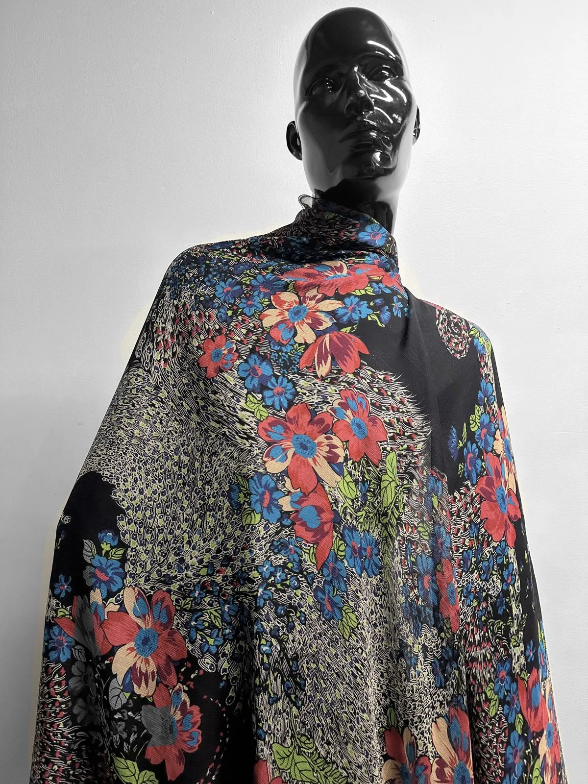 Swirling Floral Crinkle Silk Chiffon