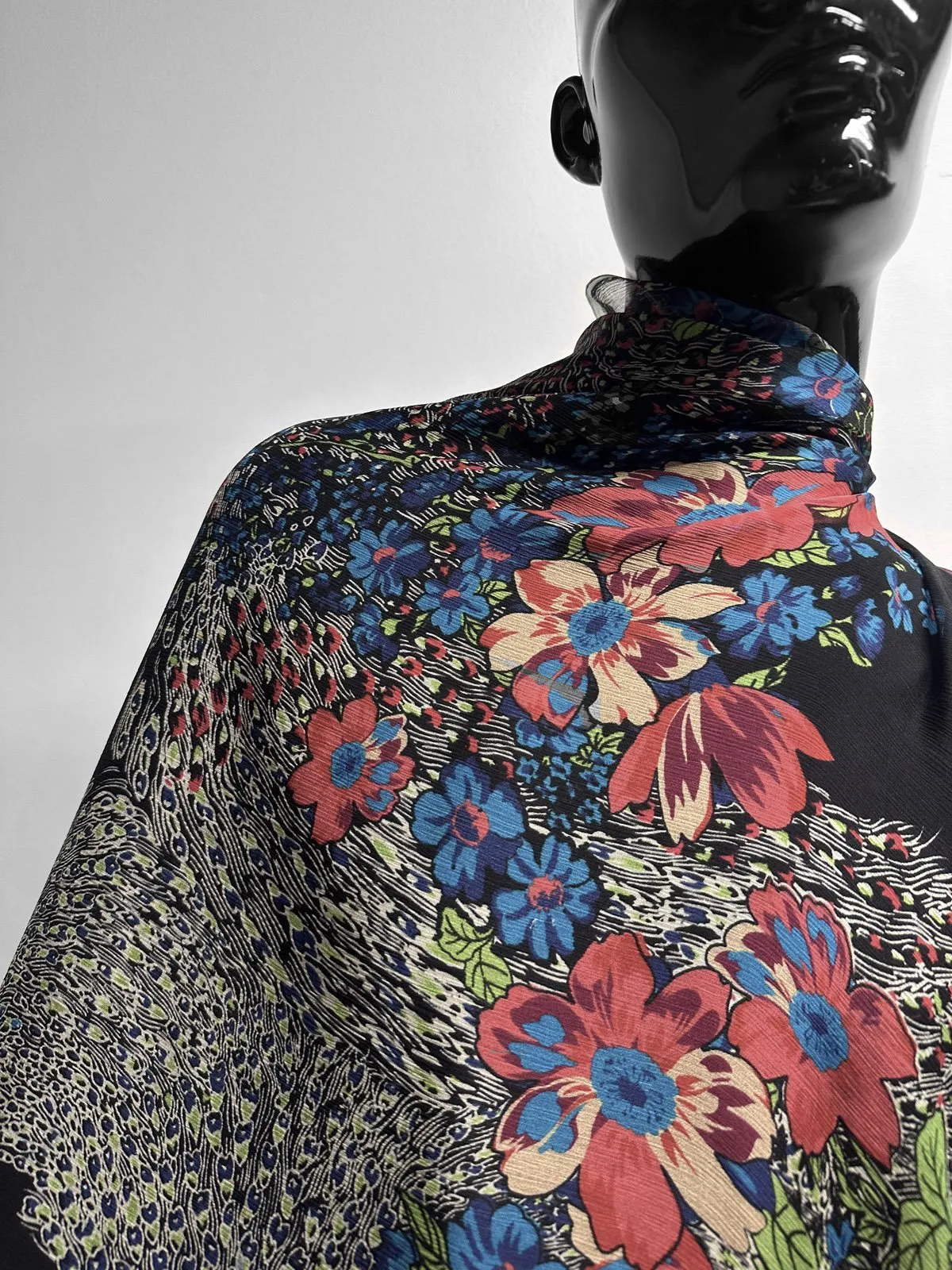 Swirling Floral Crinkle Silk Chiffon