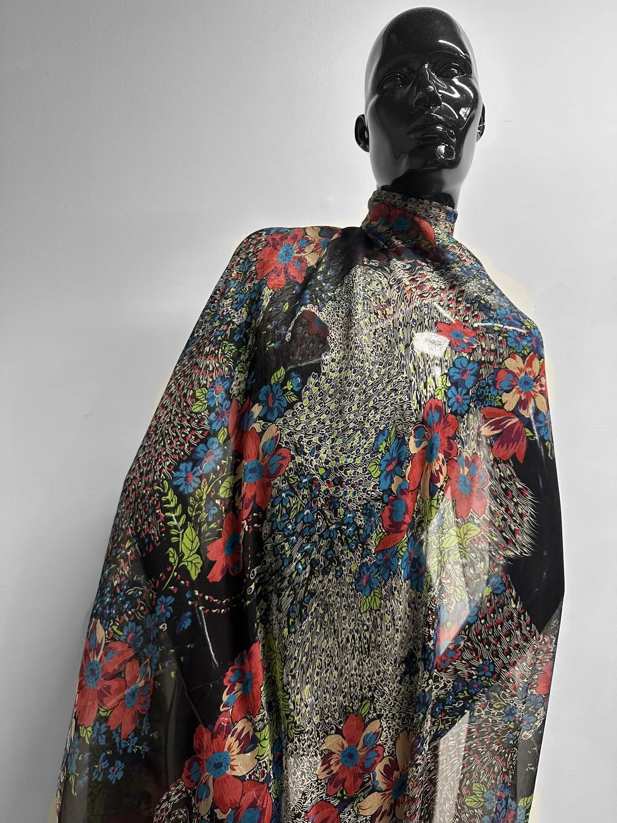 Swirling Floral Crinkle Silk Chiffon