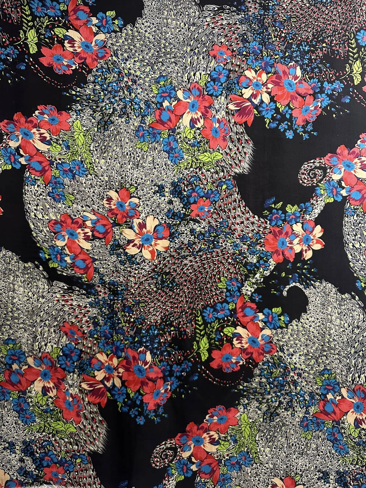 Swirling Floral Crinkle Silk Chiffon