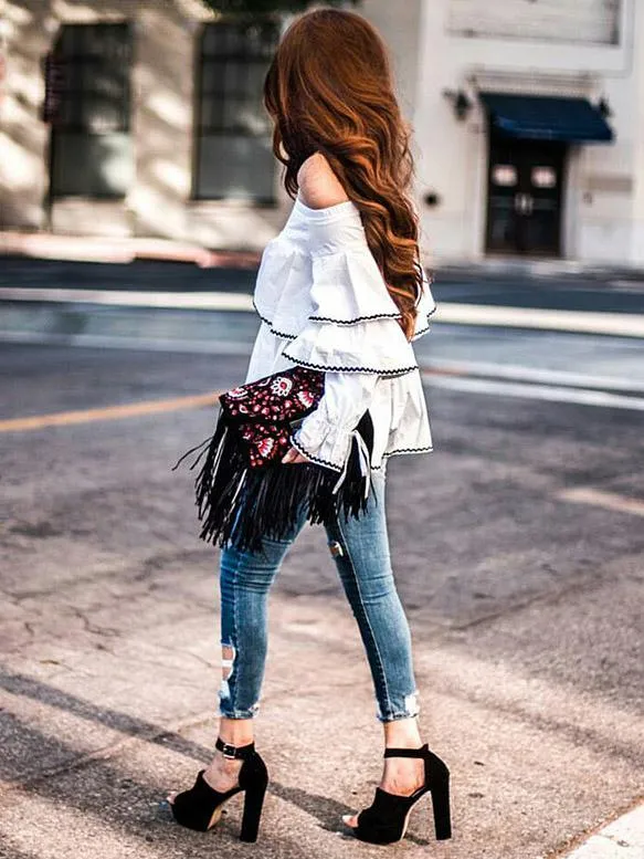 TastyHottie - Sweet Off-the-shoulder Backless Falbala Blouses&shirts Tops