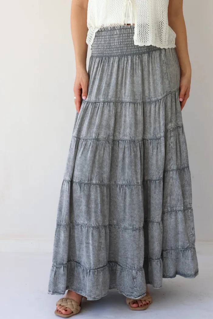 Tiered A Line Maxi Skirt in Grey