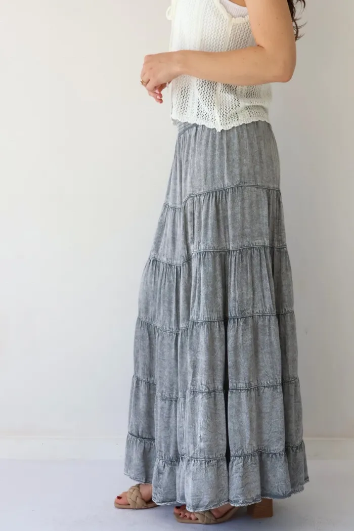 Tiered A Line Maxi Skirt in Grey