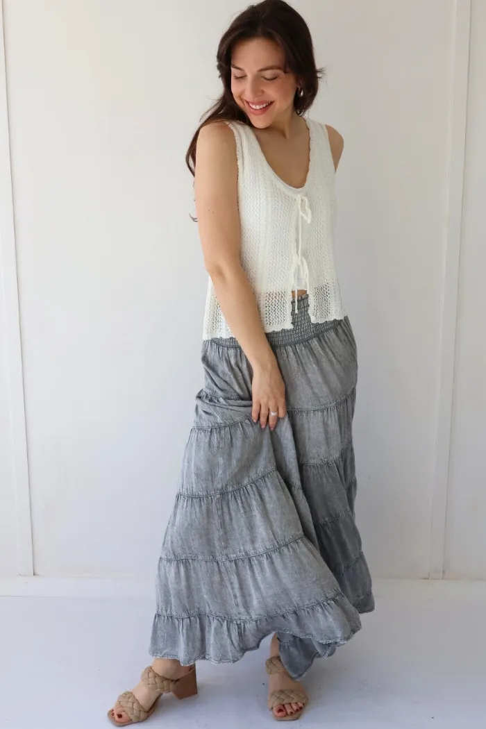 Tiered A Line Maxi Skirt in Grey
