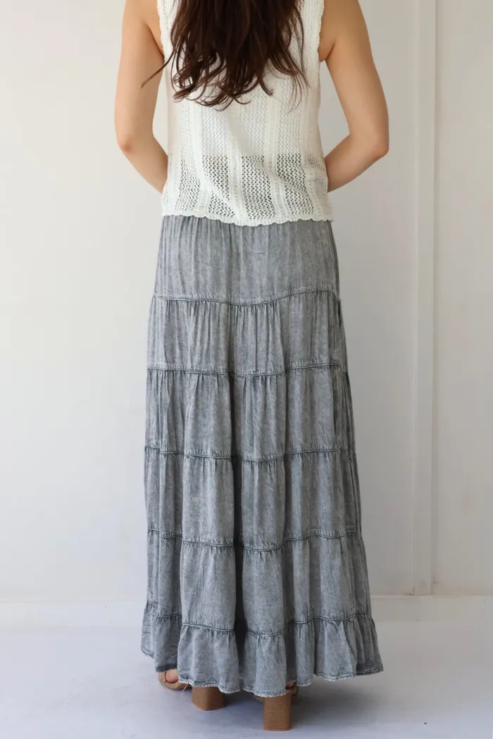 Tiered A Line Maxi Skirt in Grey