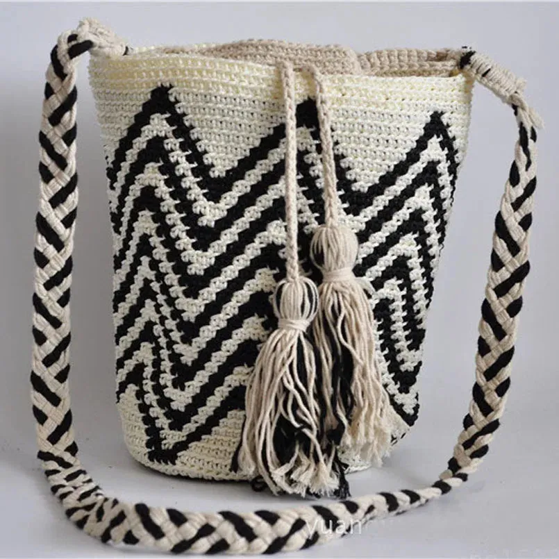 UAKISS  -  Vintage Purse Handmade Weave Bags Women Shoulder Crossbody Bags Bohemian Fringe Tassel Travel Beach Women's Handbags free Gift