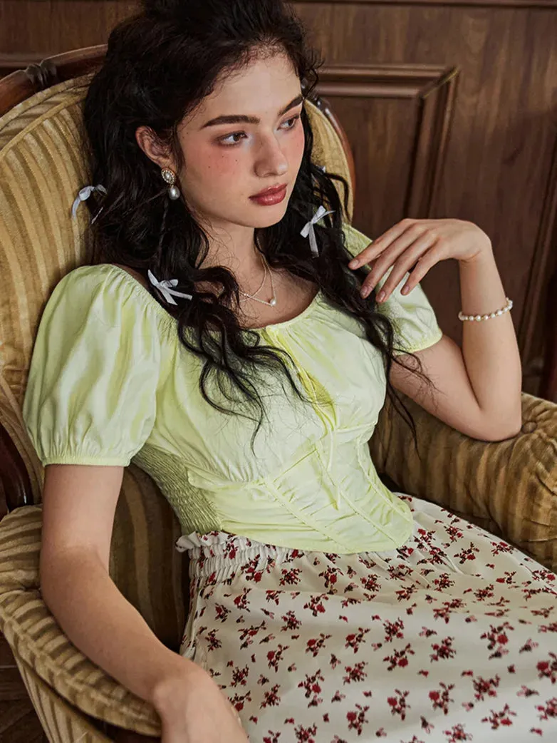 Victorian Cropped Tops Off-Shoulder Curved Hem Tops
