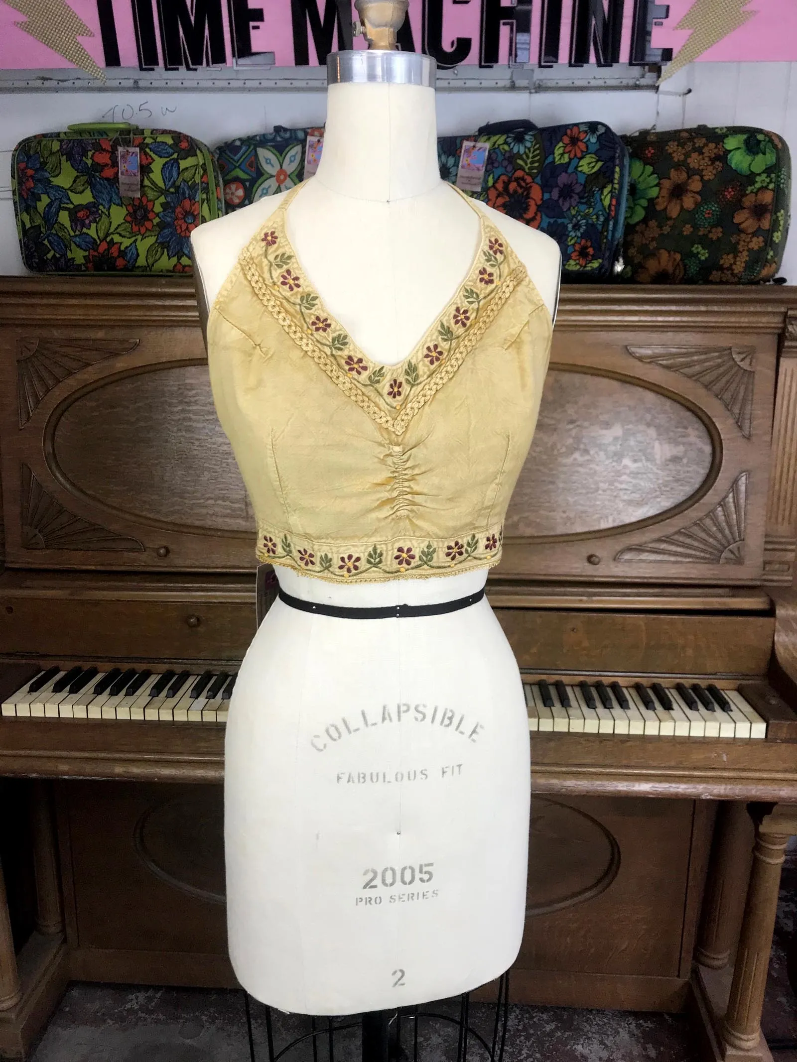 VTG 90s does 70s | Boho Hippie Gypsy Embroidered 2 Piece Halter Crop Top & Skirt